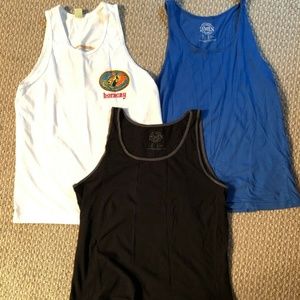 3 Tanktops, Tanks-Black w/gray trim, Blue, & White